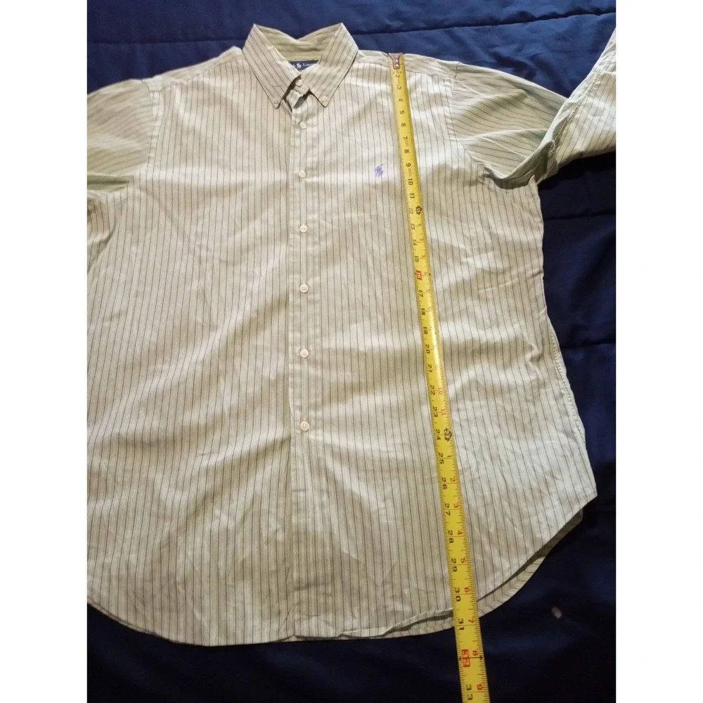Polo‎ Ralph Lauren Shirt Size L 16.5 34/35 Classic Fit Green Striped Purple Pony
